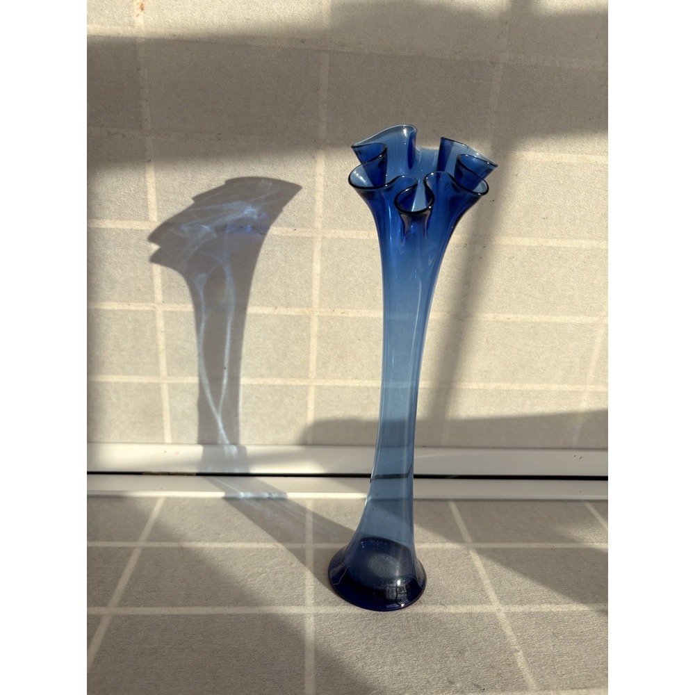 MCM Cobalt Blue Swung Vase w/6 Finger Ruffled Lip/Rim Vase LE Smith Retro 12.75"